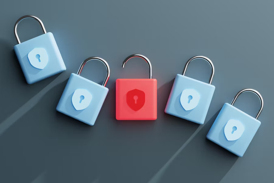 Digital lock over code symbolizing external attack surface reduction